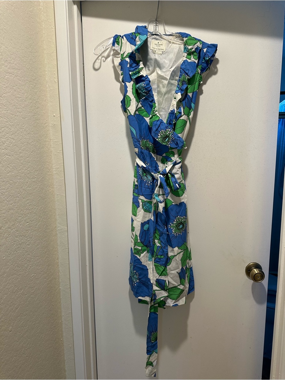 kate spade Blue & Green Floral Wrap Midi Dress Silk Blend Size Medium
